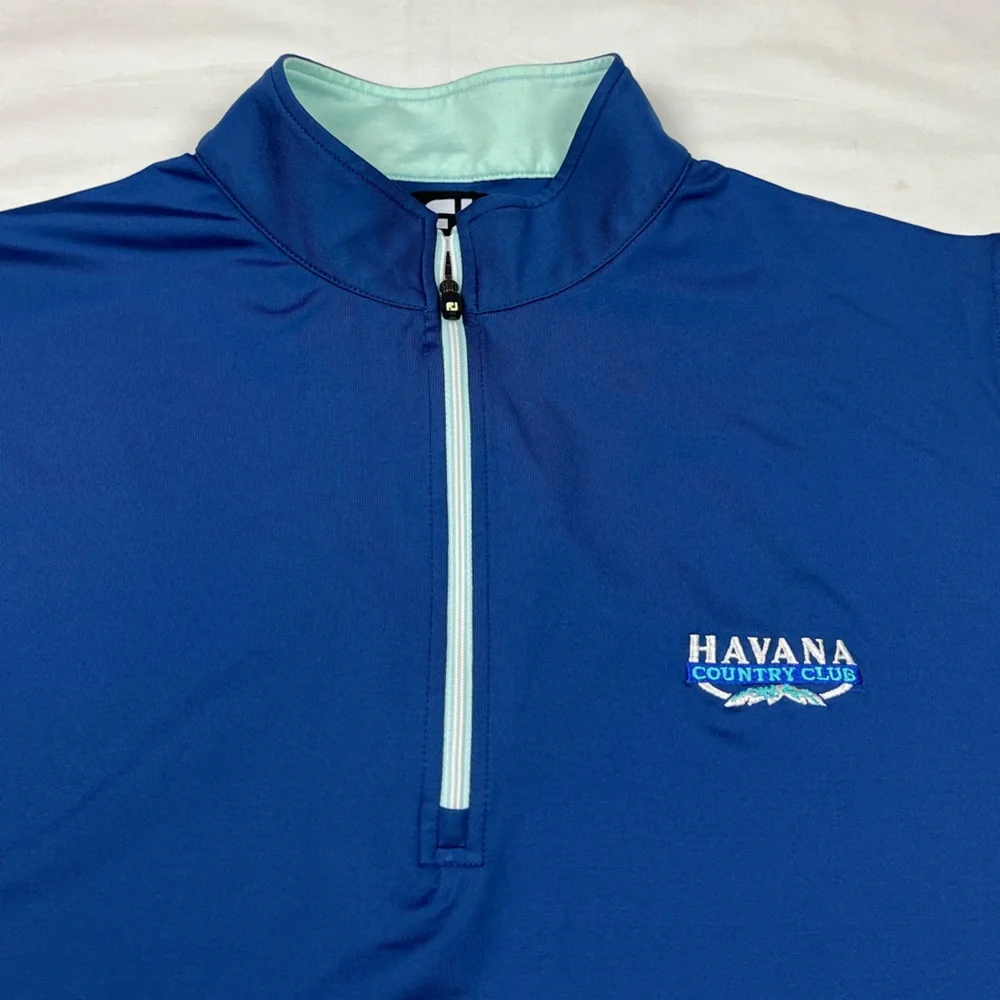 Footjoy Mens Pullover Golf Vest Sz Medium Havana Country Club Blue 1/2 Zip B1